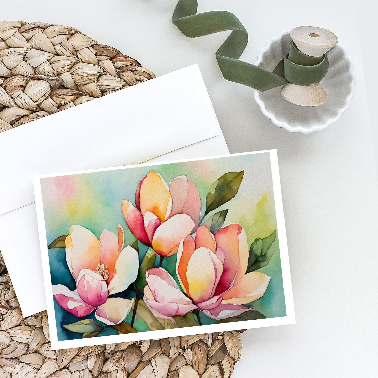 Mississippi Magnolia in Watercolor Greeting Cards and Envelopes Pack of 8