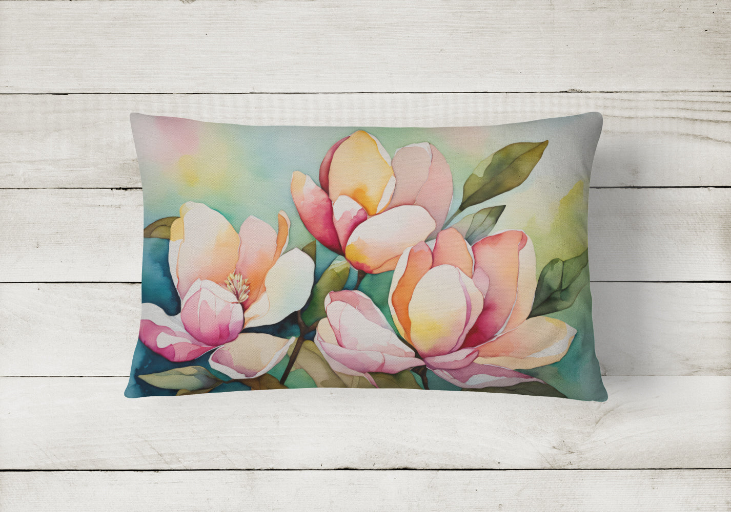 Mississippi Magnolia in Watercolor Fabric Decorative Pillow