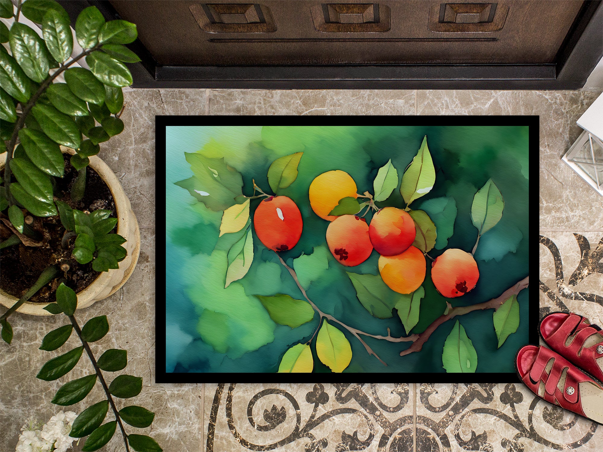 Missouri Hawthorns in Watercolor Indoor or Outdoor Mat 24x36