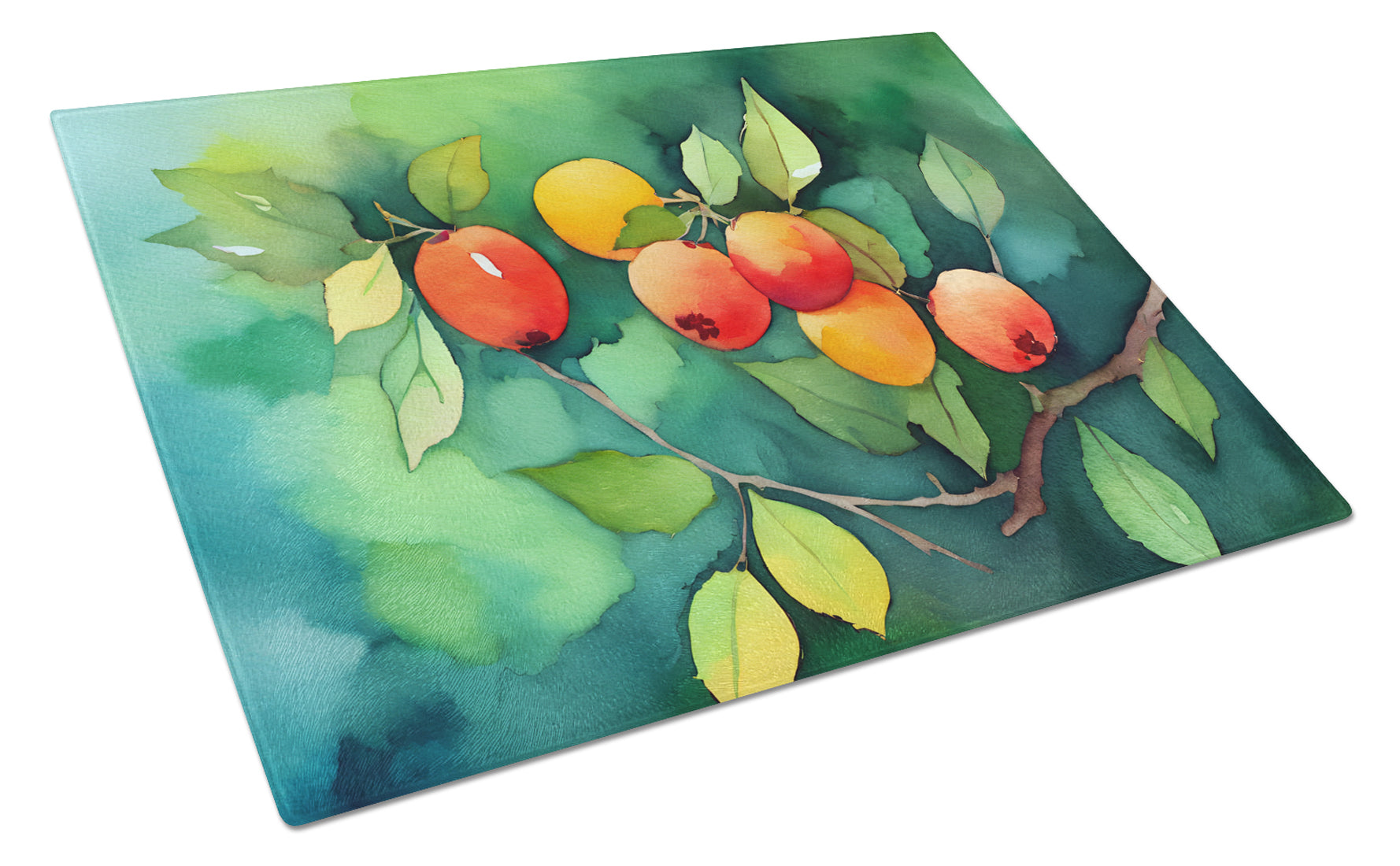 Buy this Missouri Hawthorns in Watercolor Glass Cutting Board Large