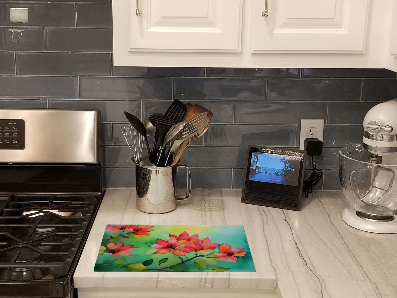 Caroline's Treasures Missouri Hawthorns in Watercolor Glass Cutting Boards – Durable, Decorative Kitchen Art Large