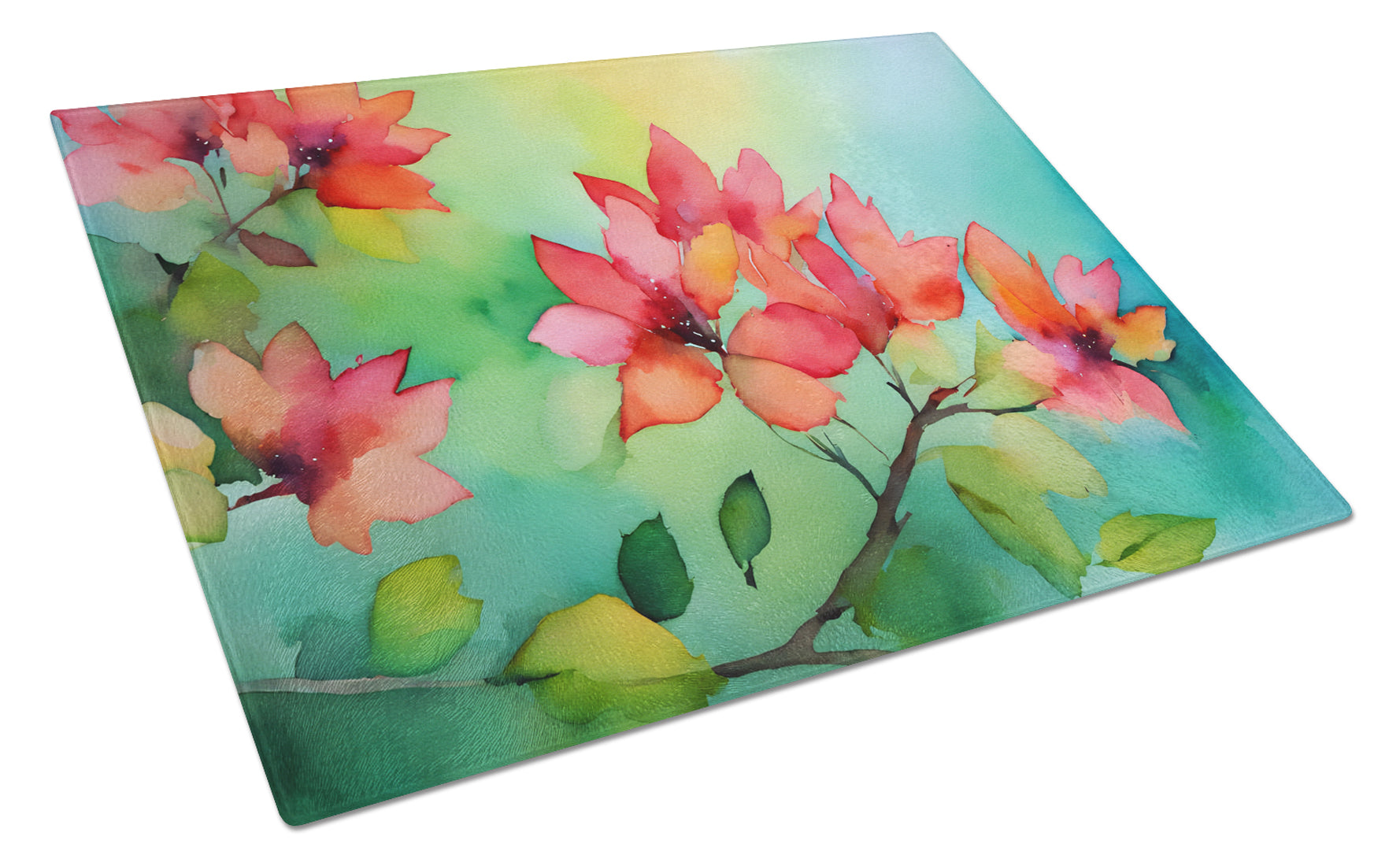Buy this Missouri Hawthorns in Watercolor Glass Cutting Board Large
