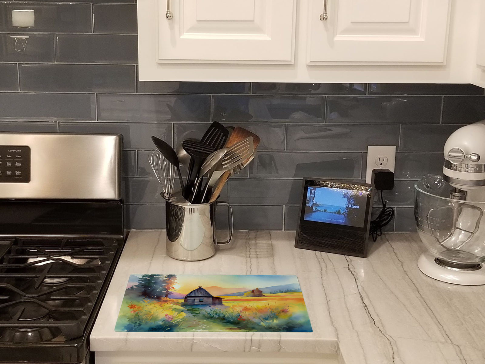 Caroline's Treasures Montana Bitterroot in Watercolor Glass Cutting Boards – Durable, Decorative Kitchen Art Large