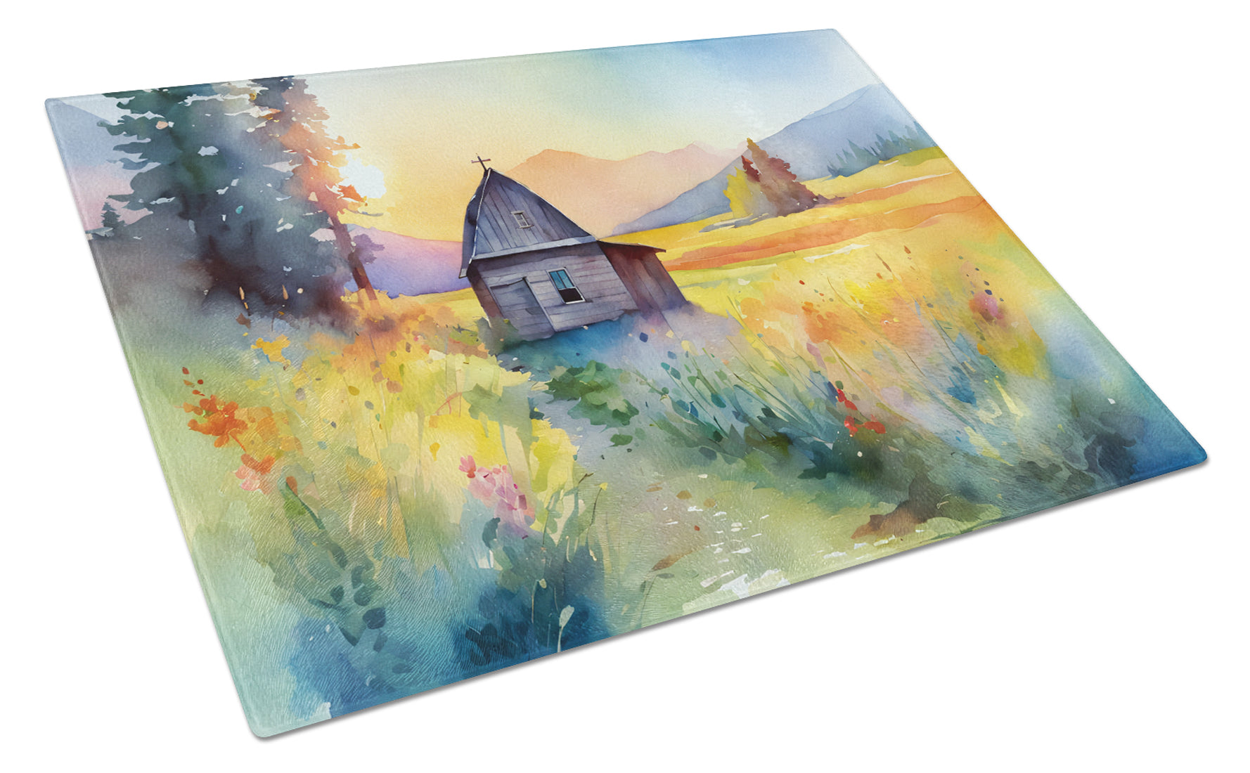 Buy this Montana Bitterroot in Watercolor Glass Cutting Board Large