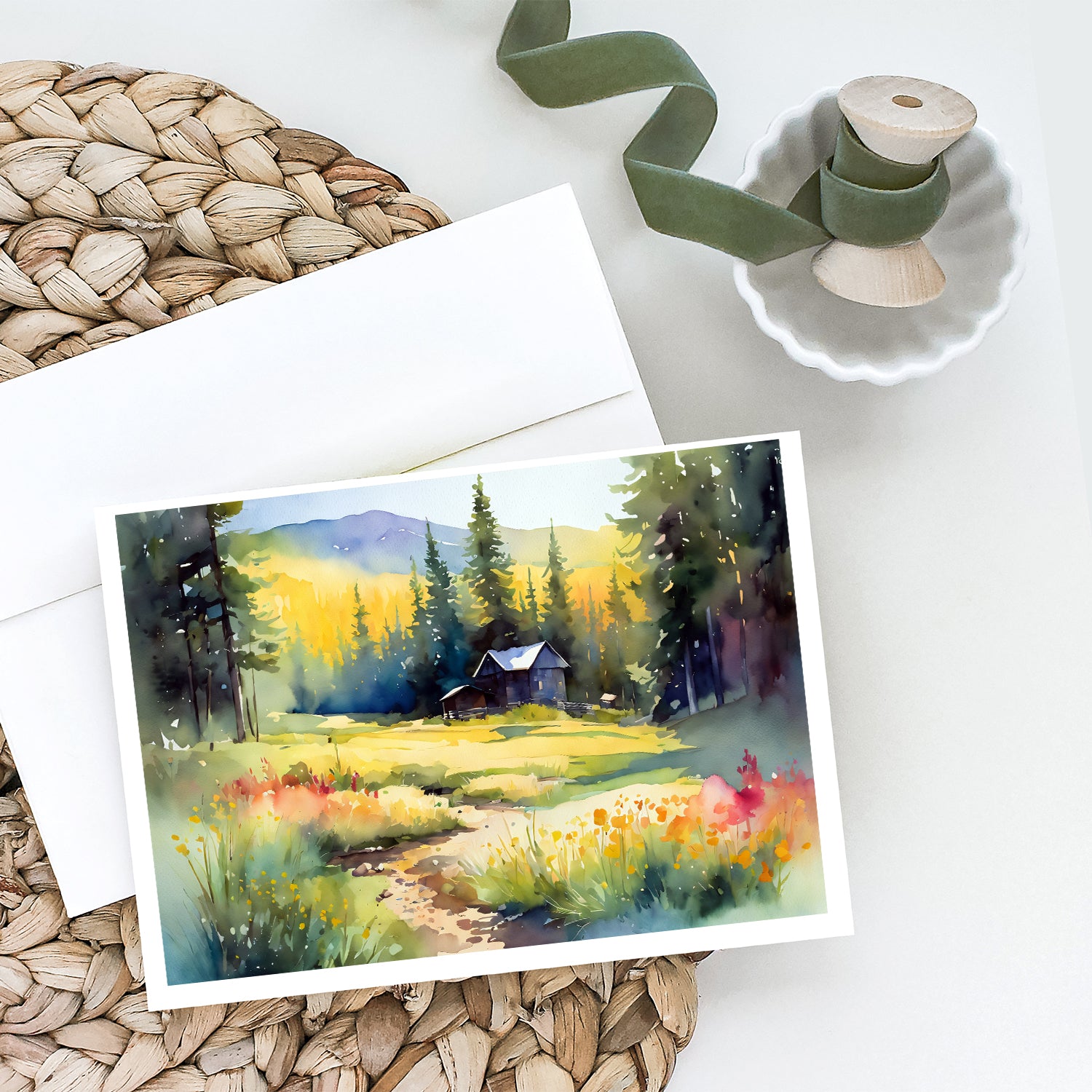 Montana Bitterroot in Watercolor Greeting Cards and Envelopes Pack of 8