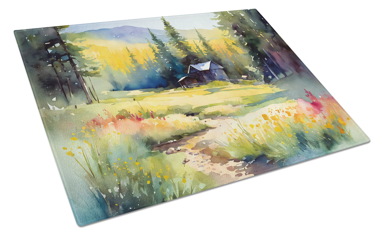 Buy this Montana Bitterroot in Watercolor Glass Cutting Board Large