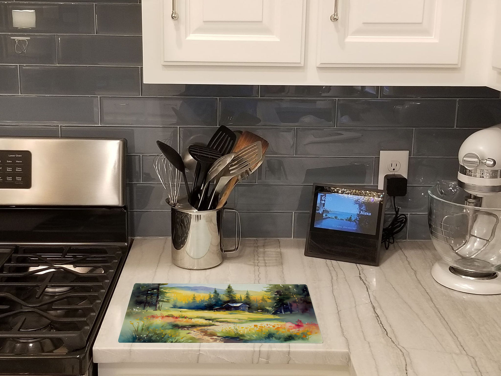 Caroline's Treasures Montana Bitterroot in Watercolor Glass Cutting Boards – Durable, Decorative Kitchen Art Large