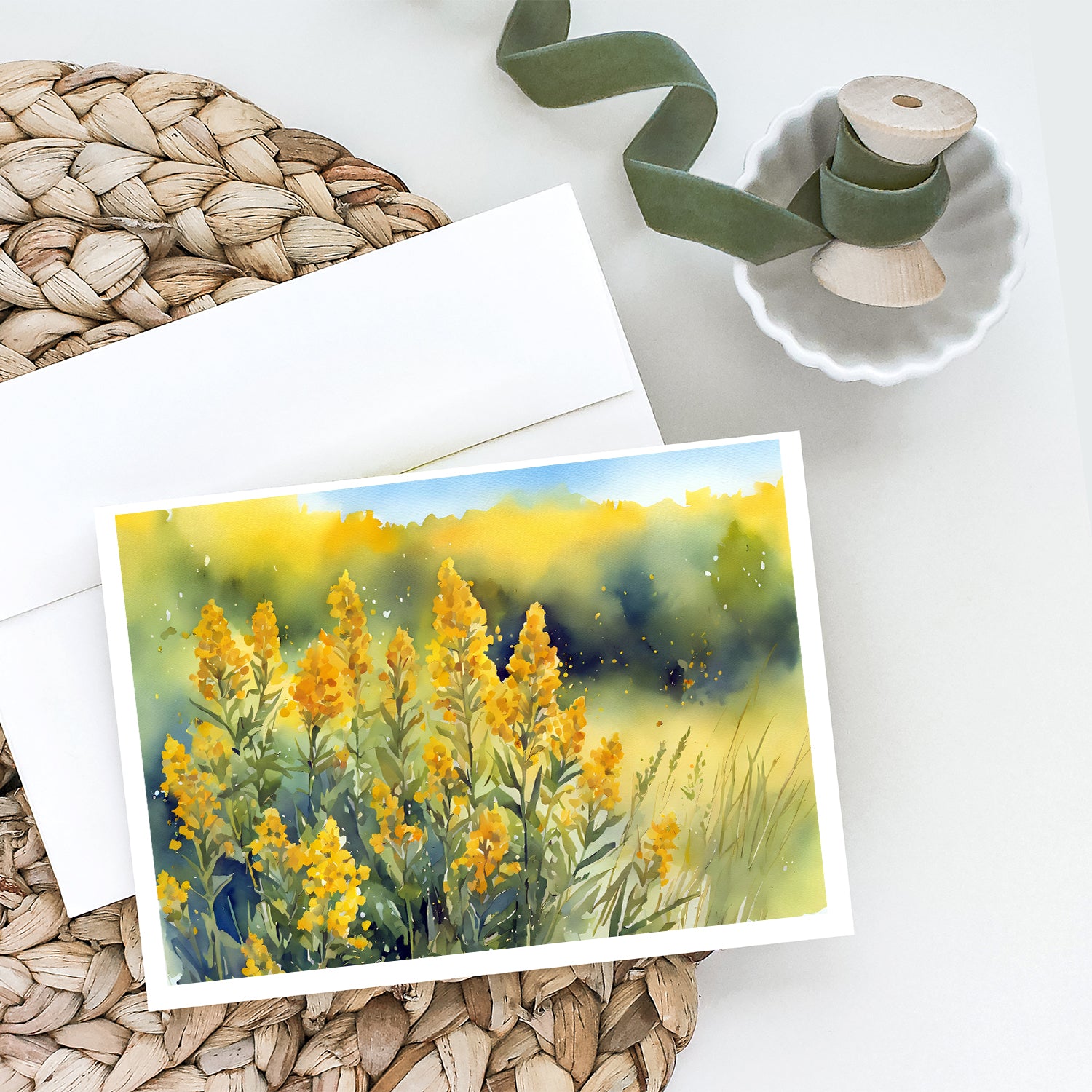 Nebraska Goldenrod in Watercolor Greeting Cards and Envelopes Pack of 8