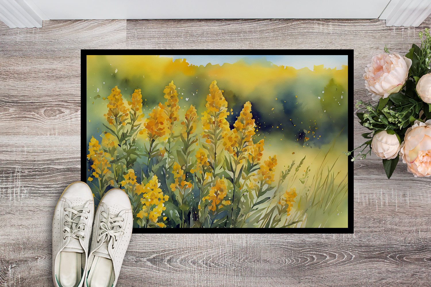 Buy this Nebraska Goldenrod in Watercolor Indoor or Outdoor Mat 24x36
