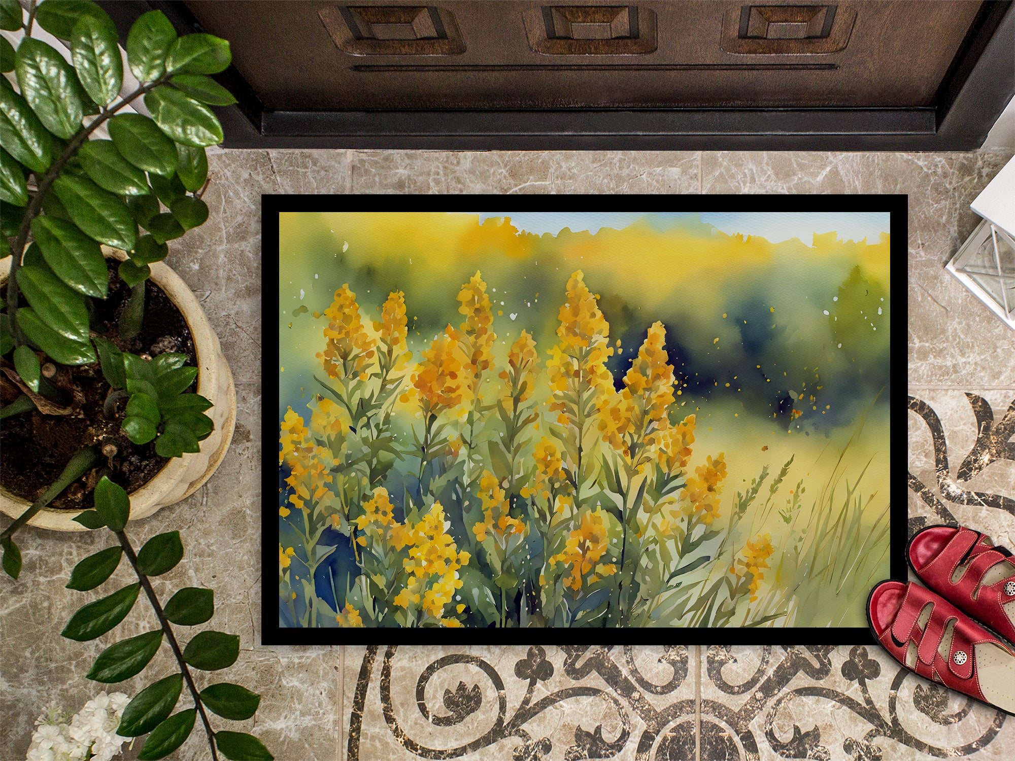 Nebraska Goldenrod in Watercolor Indoor or Outdoor Mat 24x36