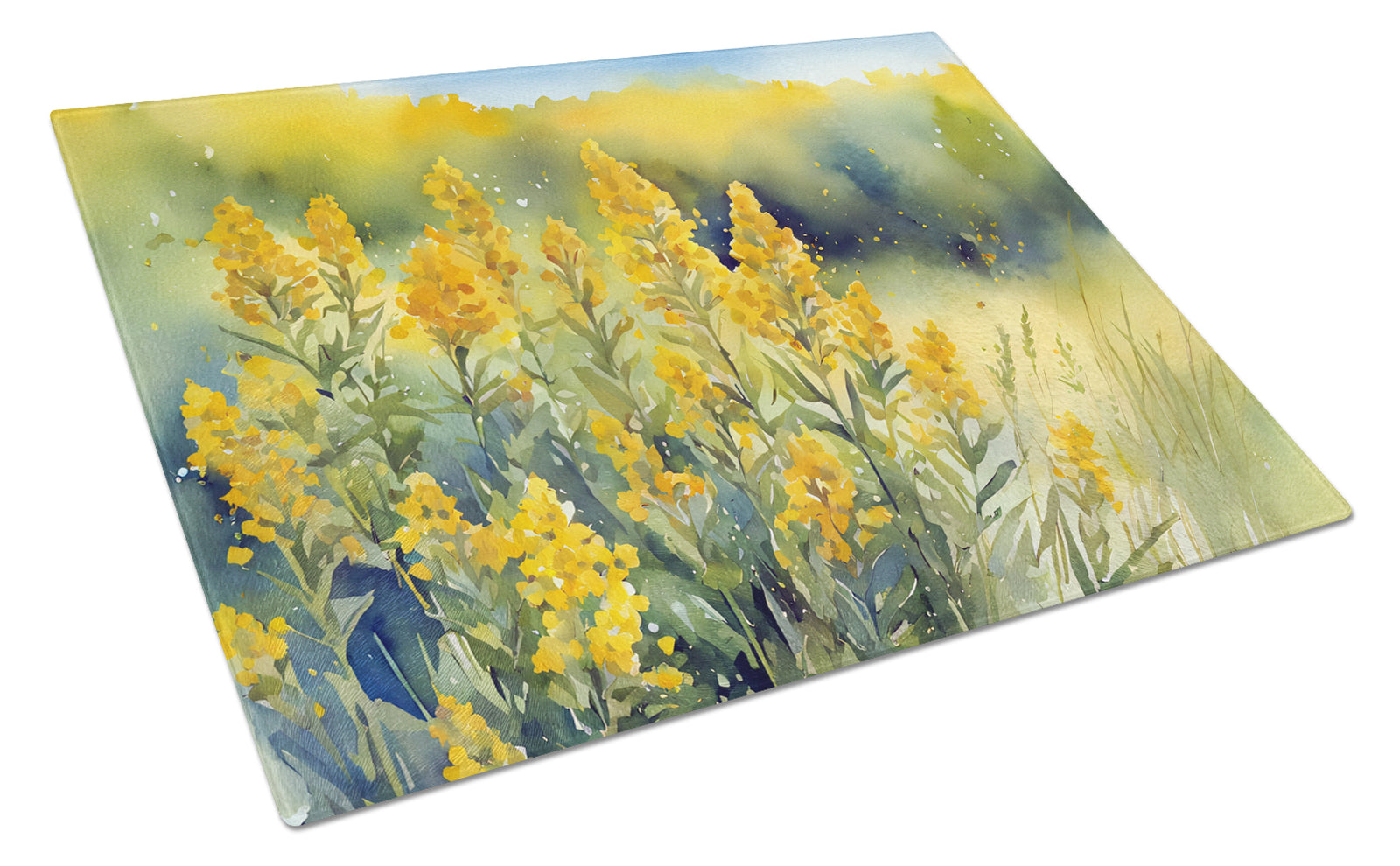 Buy this Nebraska Goldenrod in Watercolor Glass Cutting Board Large