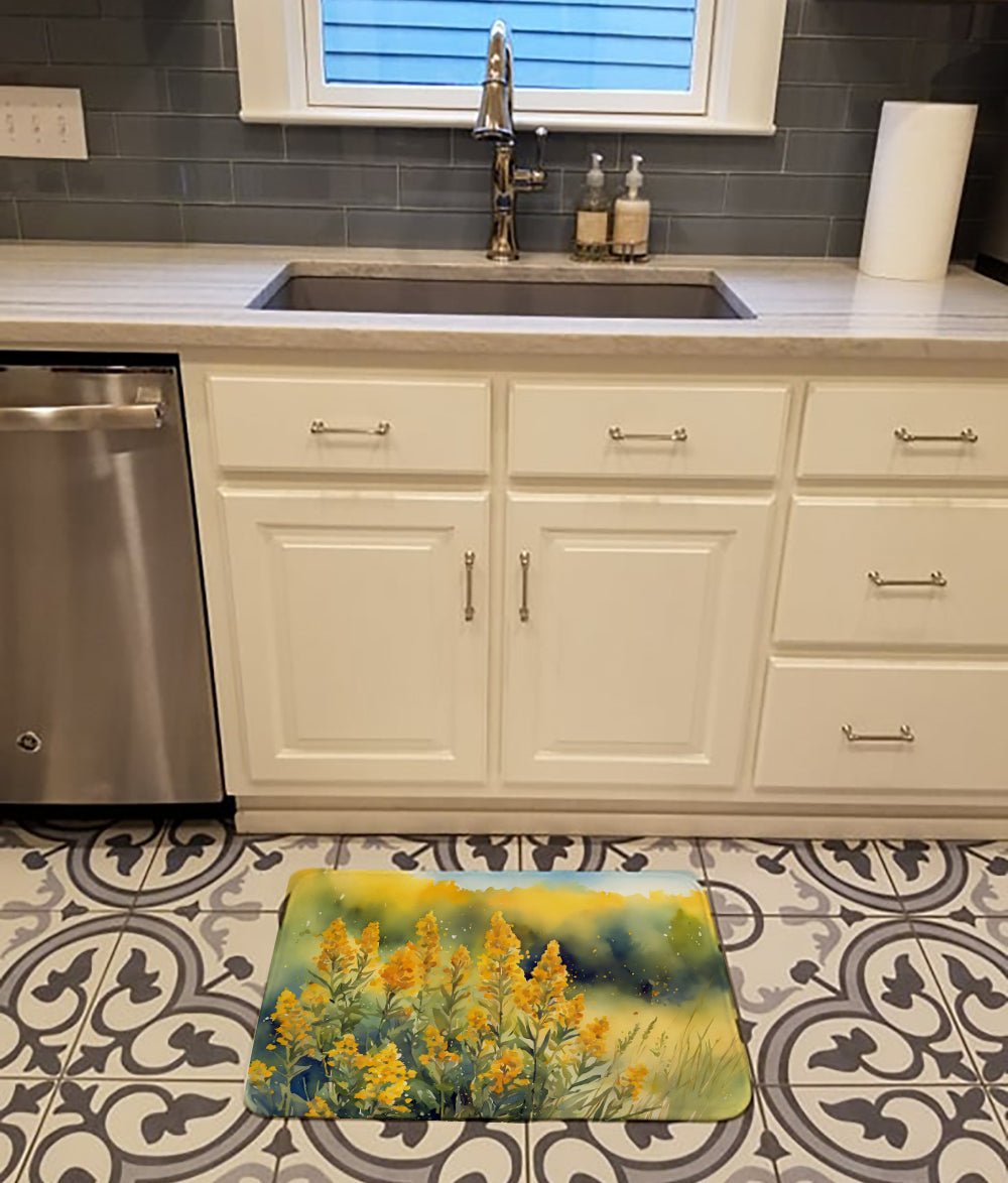 Nebraska Goldenrod in Watercolor Memory Foam Kitchen Mat