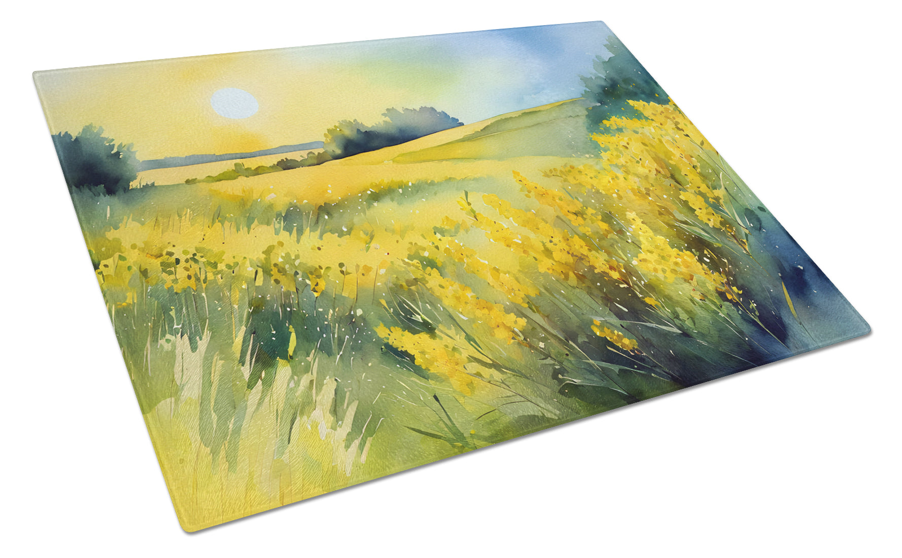 Buy this Nebraska Goldenrod in Watercolor Glass Cutting Board Large
