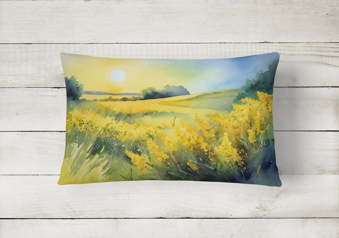 Nebraska Goldenrod in Watercolor Fabric Decorative Pillow