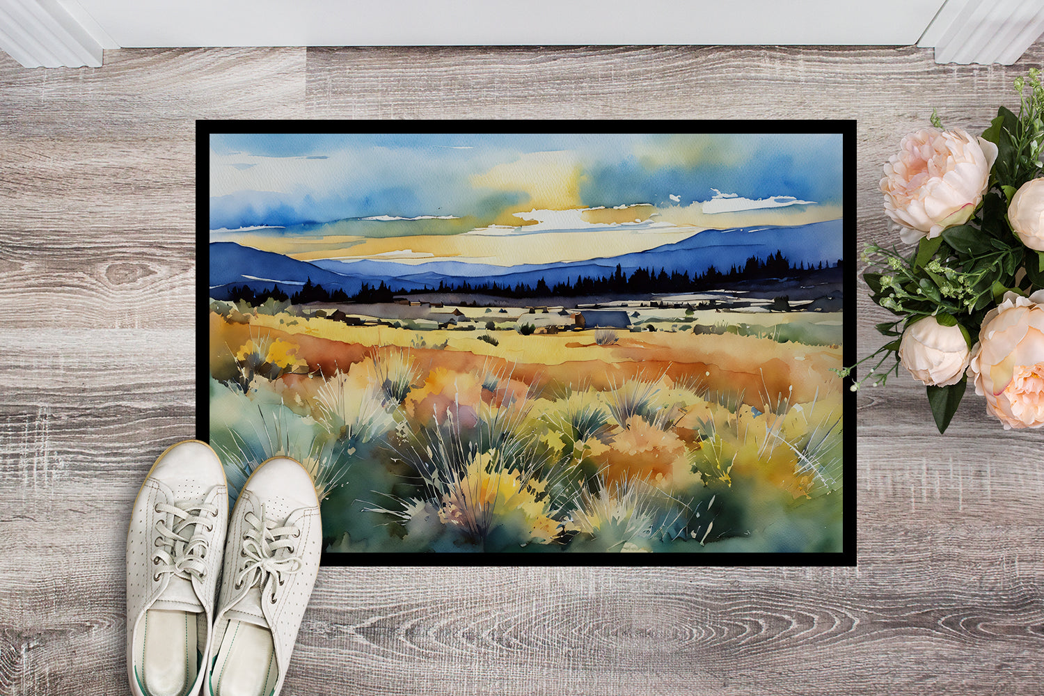 Nevada Sagebrush in Watercolor Indoor or Outdoor Mat 24x36