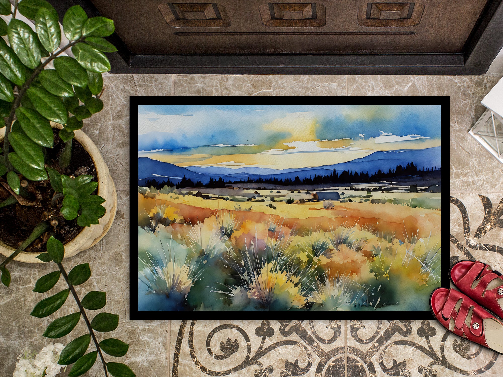 Nevada Sagebrush in Watercolor Indoor or Outdoor Mat 24x36