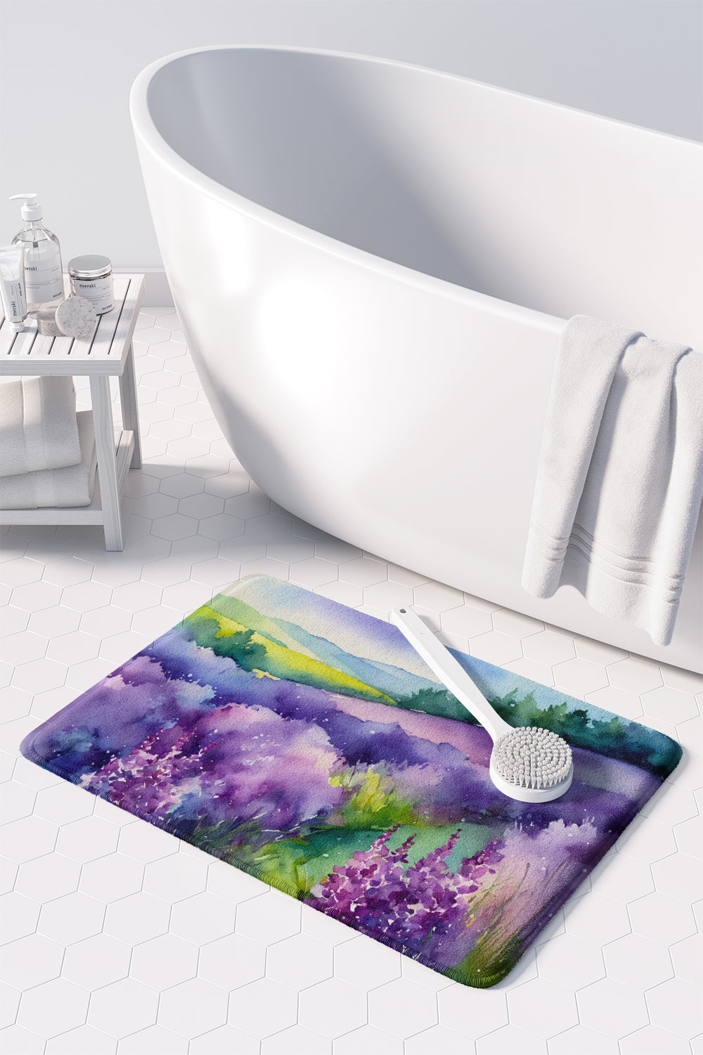 New Hampshire Purple Lilac in Watercolor Memory Foam Kitchen Mat