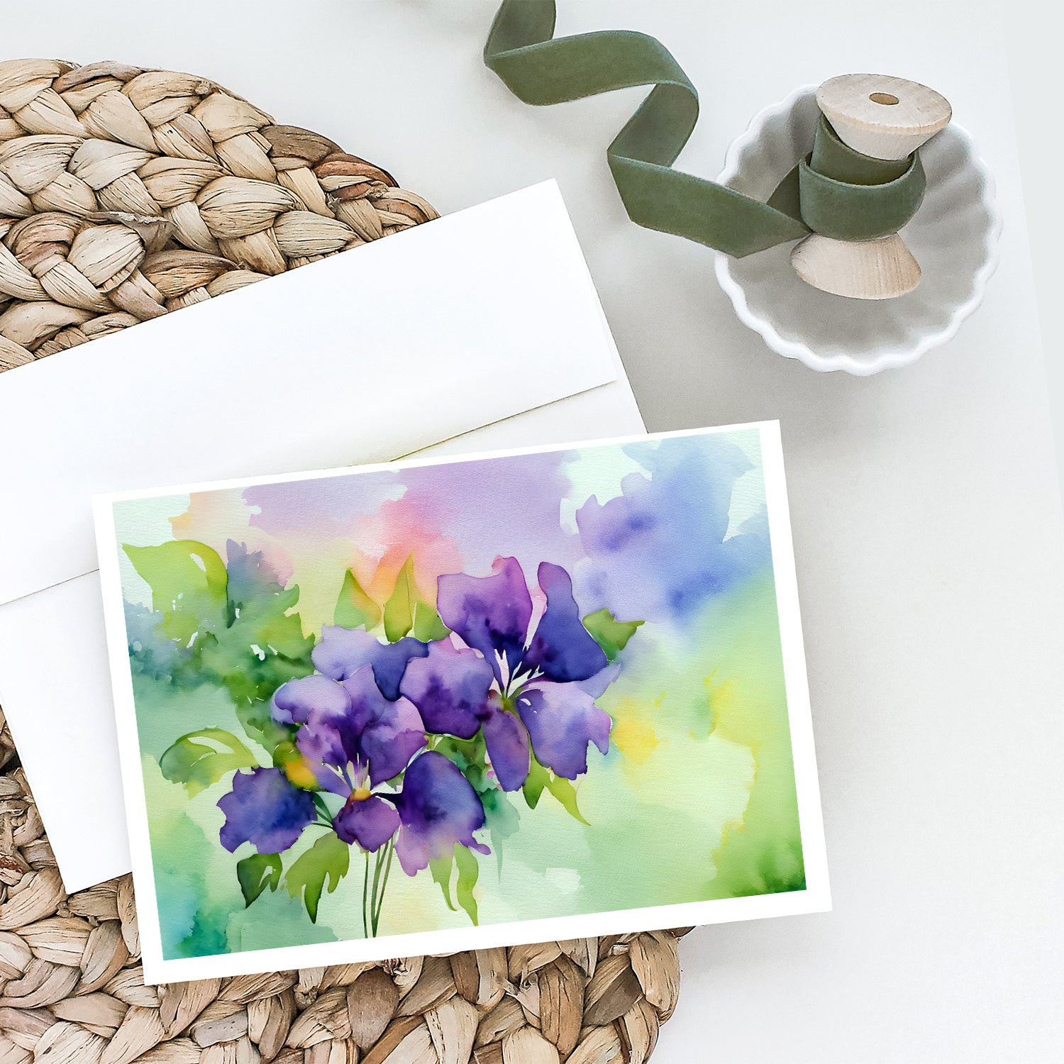Buy this New Jersey Violet in Watercolor Greeting Cards and Envelopes Pack of 8