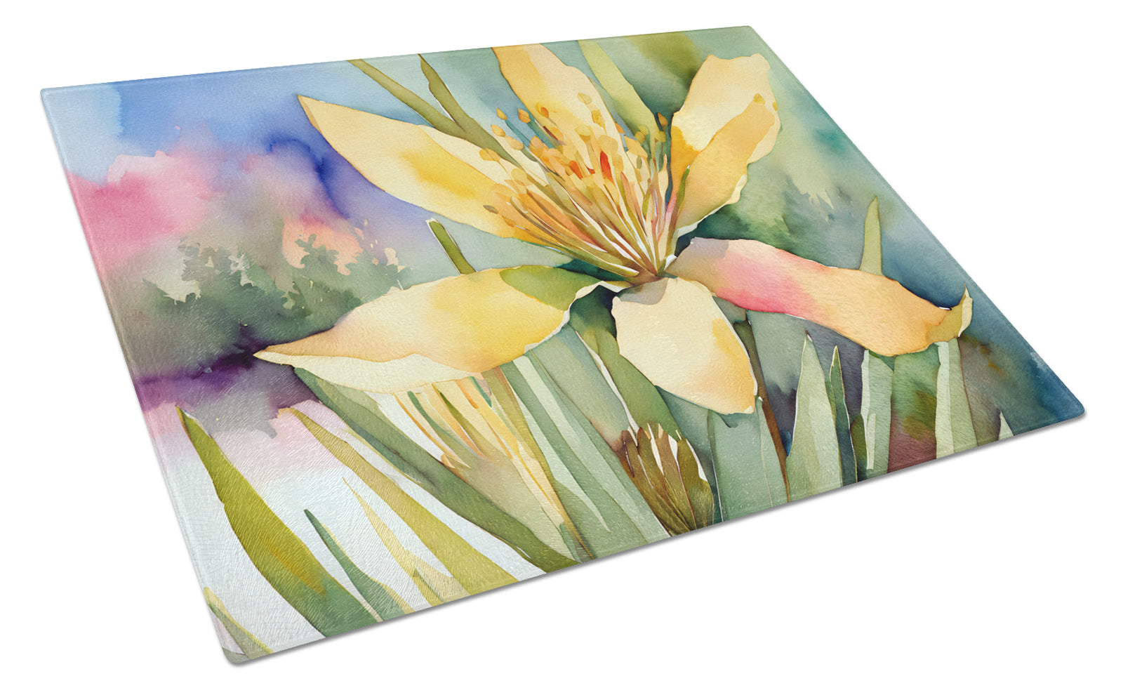 Buy this New Mexico Yucca Flower in Watercolor Glass Cutting Board Large