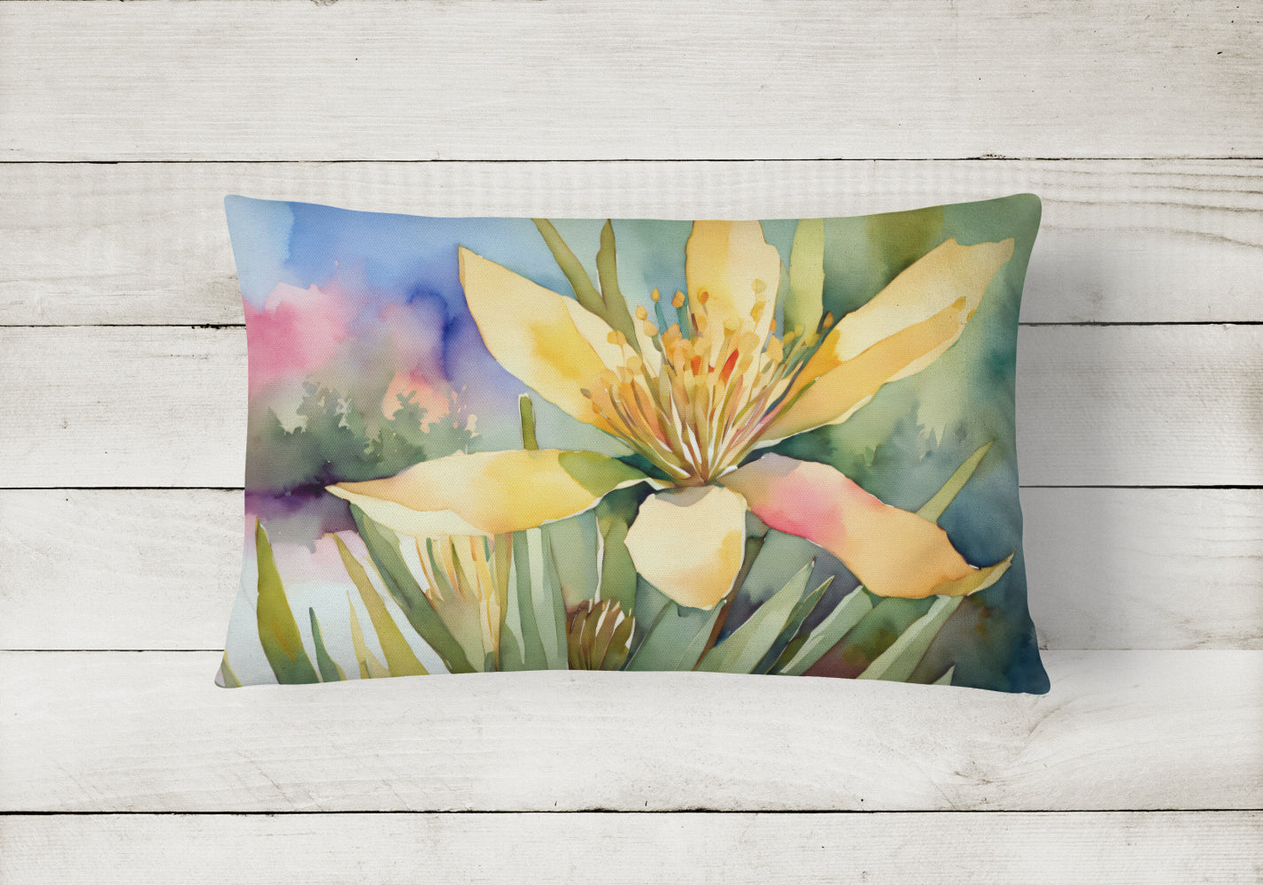 New Mexico Yucca Flower in Watercolor Fabric Decorative Pillow