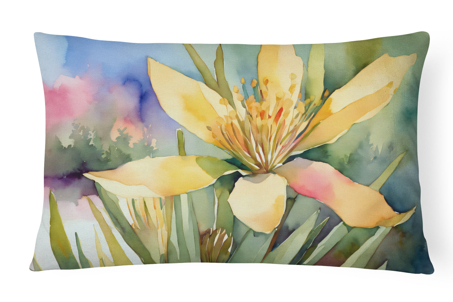 Buy this New Mexico Yucca Flower in Watercolor Fabric Decorative Pillow