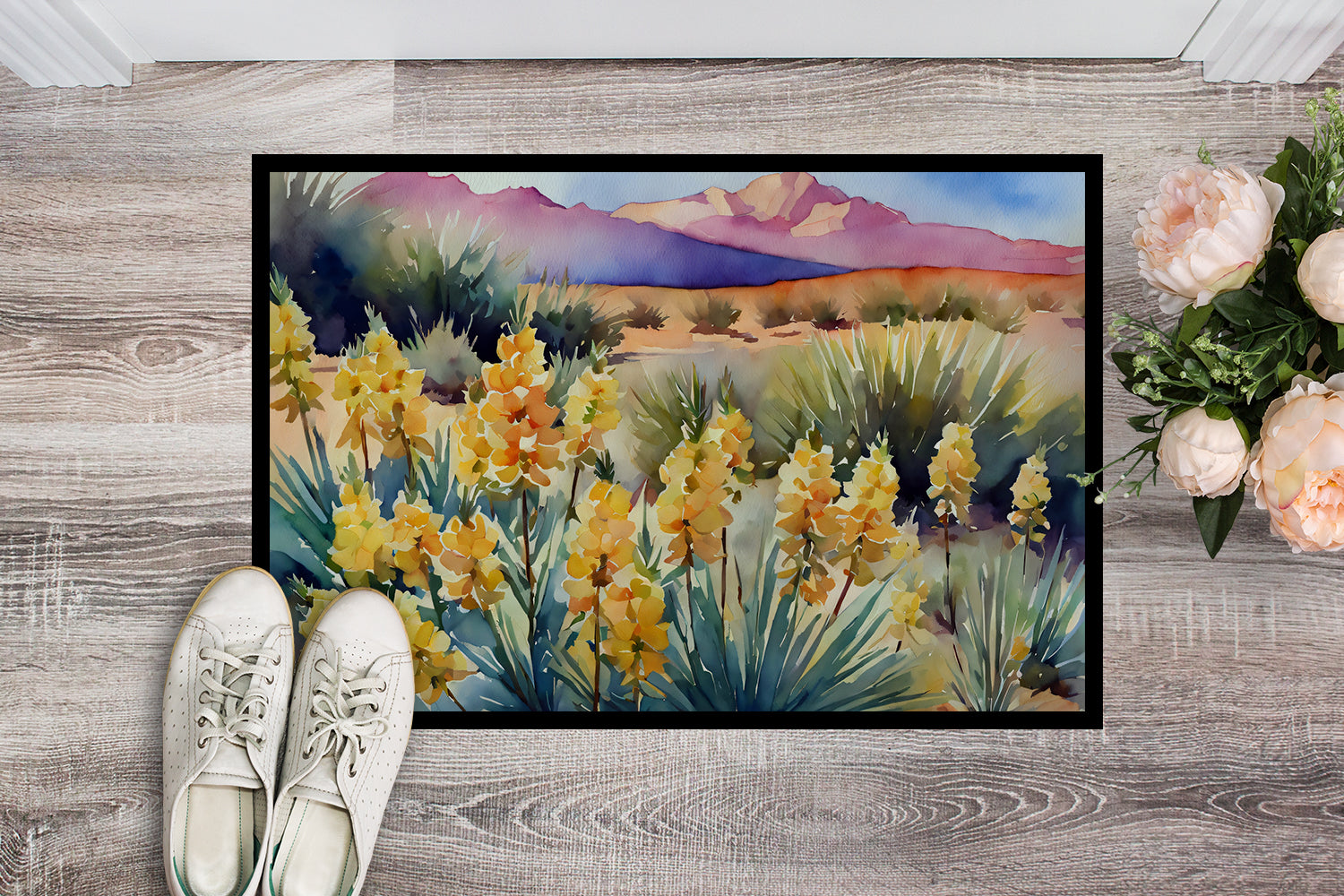 Buy this New Mexico Yucca Flower in Watercolor Indoor or Outdoor Mat 24x36