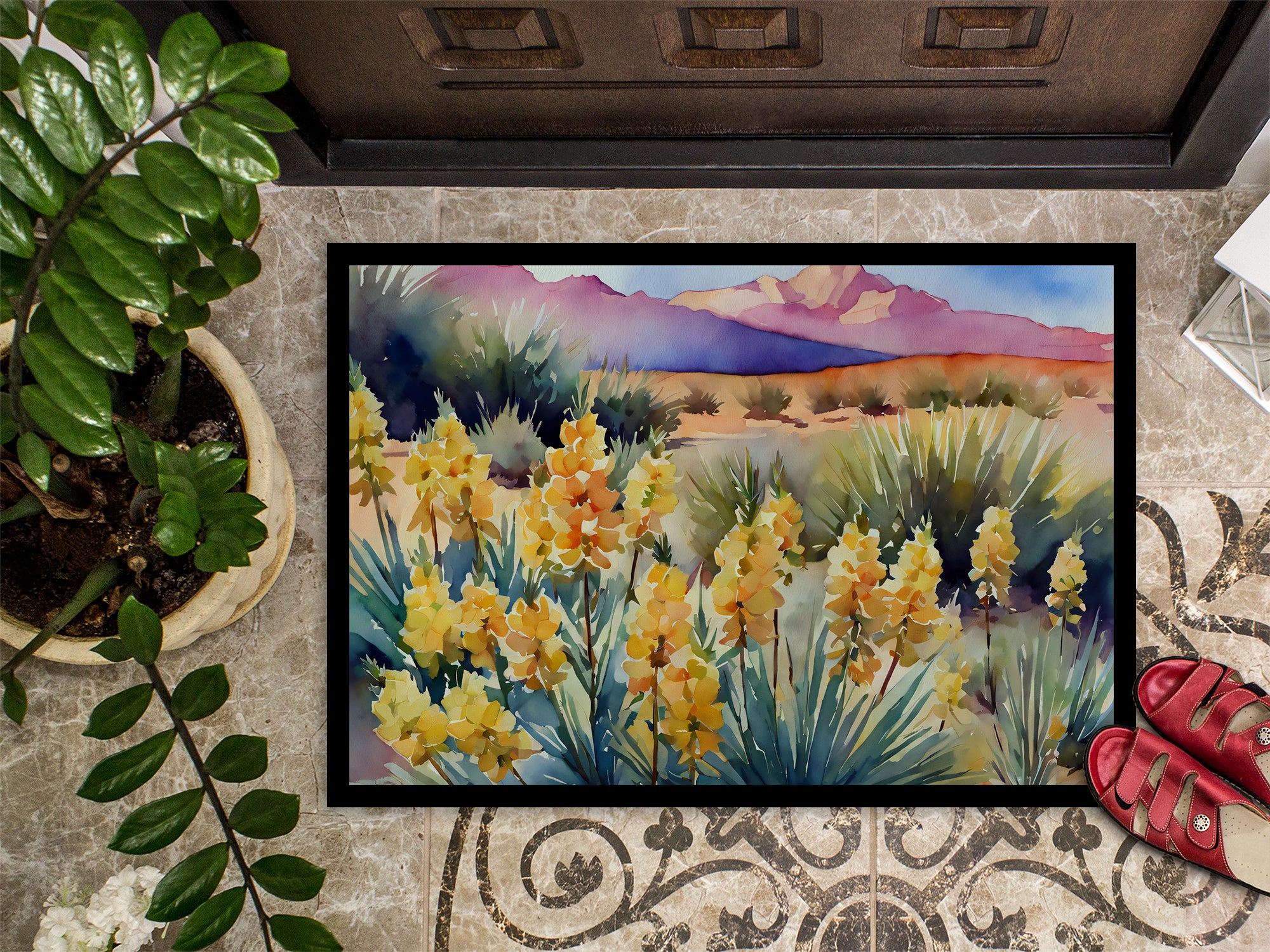 New Mexico Yucca Flower in Watercolor Indoor or Outdoor Mat 24x36