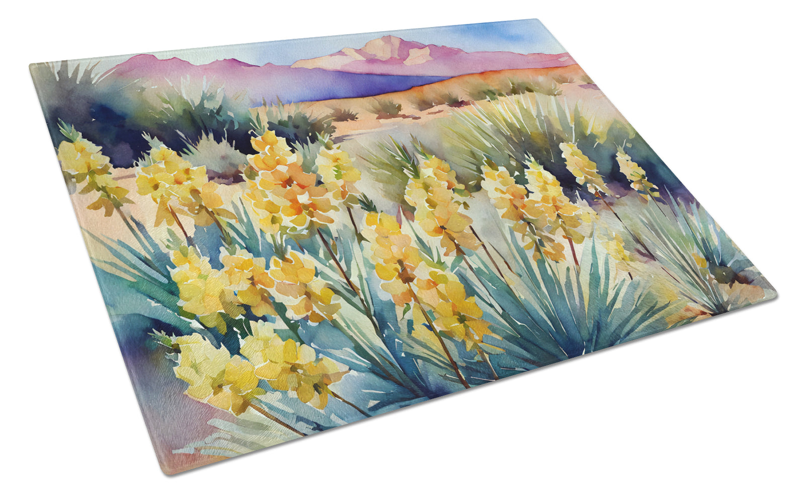 Buy this New Mexico Yucca Flower in Watercolor Glass Cutting Board Large