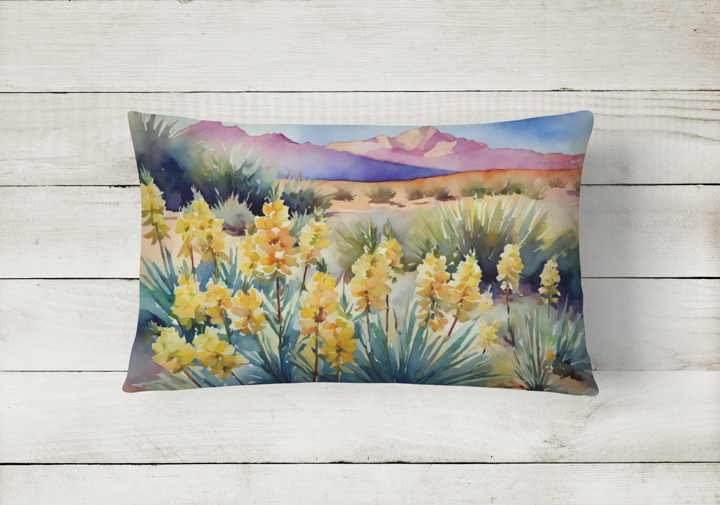 New Mexico Yucca Flower in Watercolor Fabric Decorative Pillow