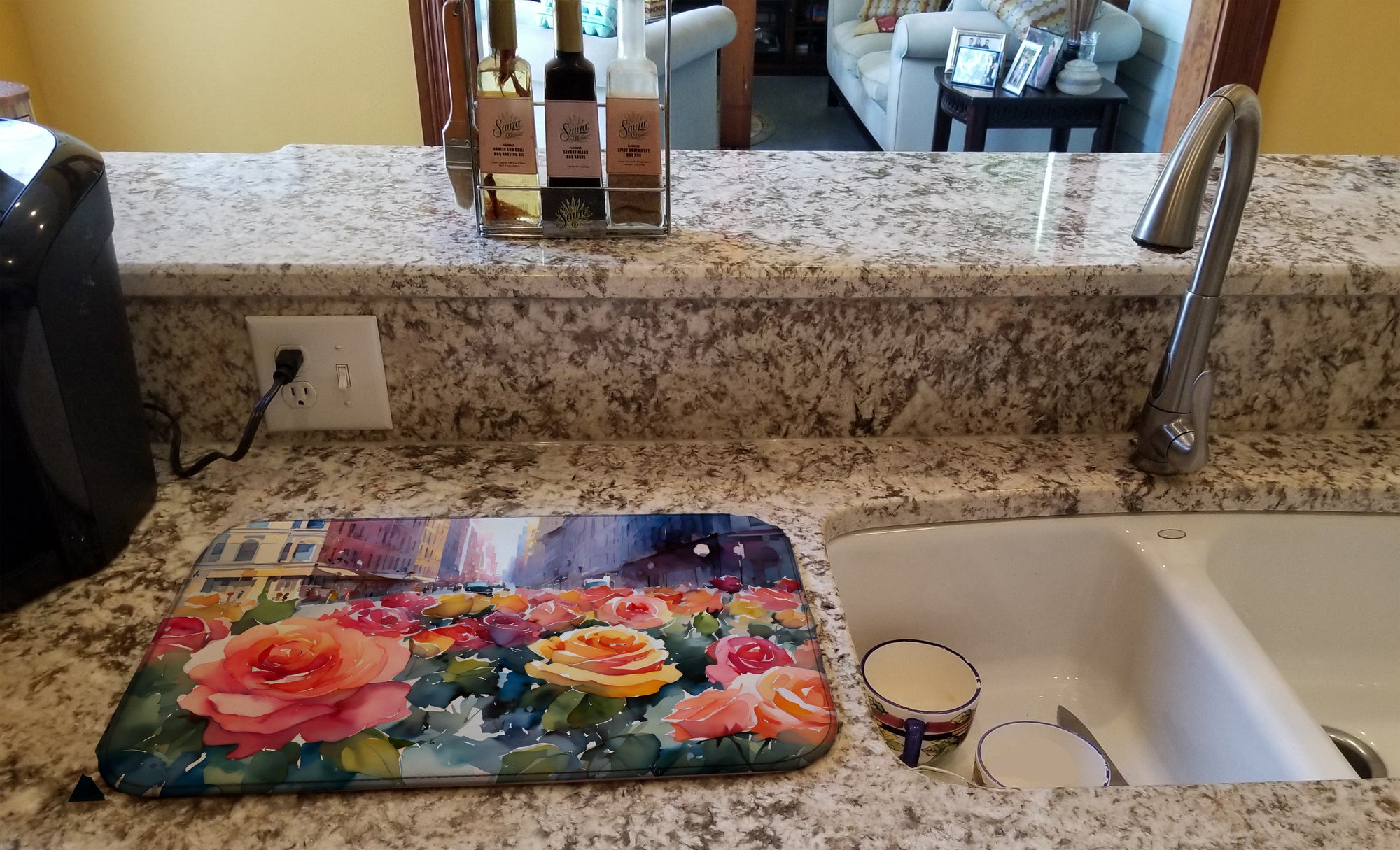New York Roses in Watercolor Dish Drying Mat