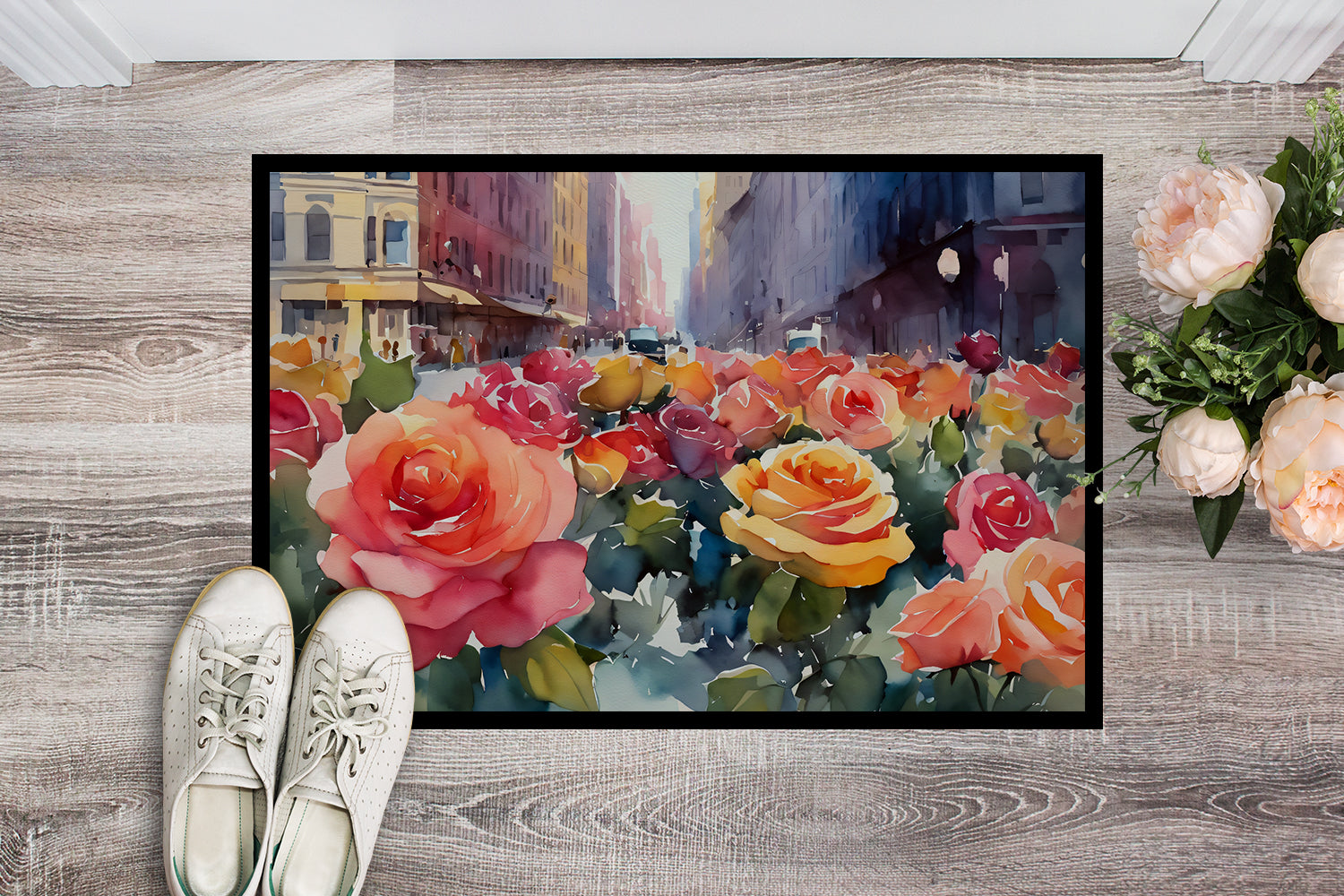 Buy this New York Roses in Watercolor Indoor or Outdoor Mat 24x36