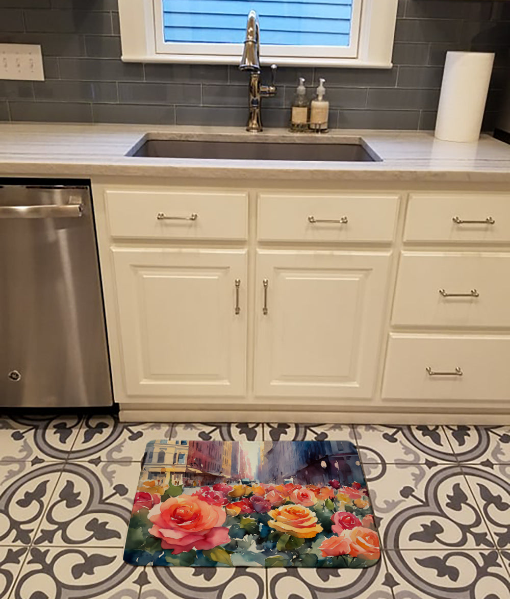 New York Roses in Watercolor Memory Foam Kitchen Mat