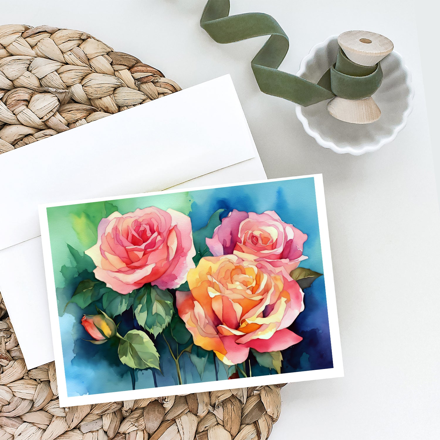Buy this New York Roses in Watercolor Greeting Cards and Envelopes Pack of 8