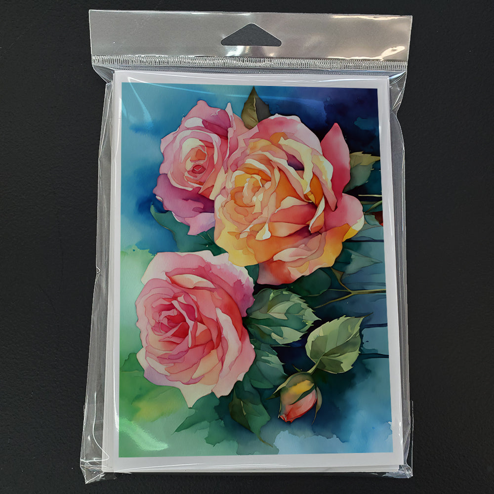 New York Roses in Watercolor Greeting Cards and Envelopes Pack of 8