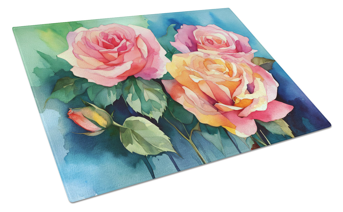 Buy this New York Roses in Watercolor Glass Cutting Board Large
