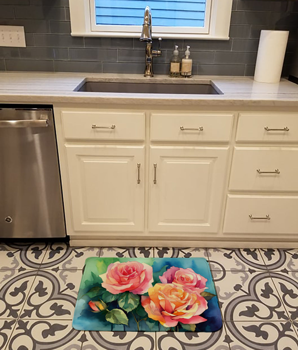 New York Roses in Watercolor Memory Foam Kitchen Mat