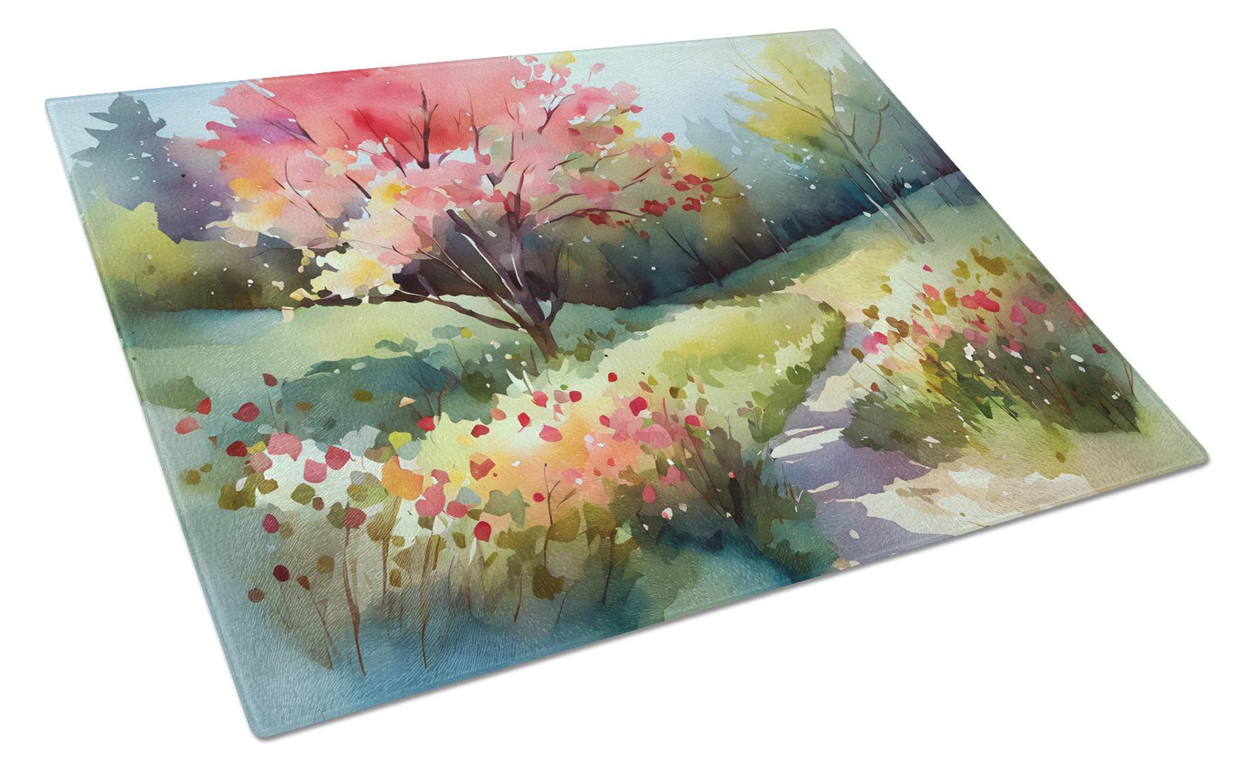 Buy this North Carolina Dogwoods in Watercolor Glass Cutting Board Large
