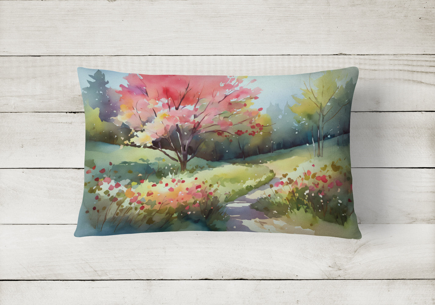 North Carolina Dogwoods in Watercolor Fabric Decorative Pillow