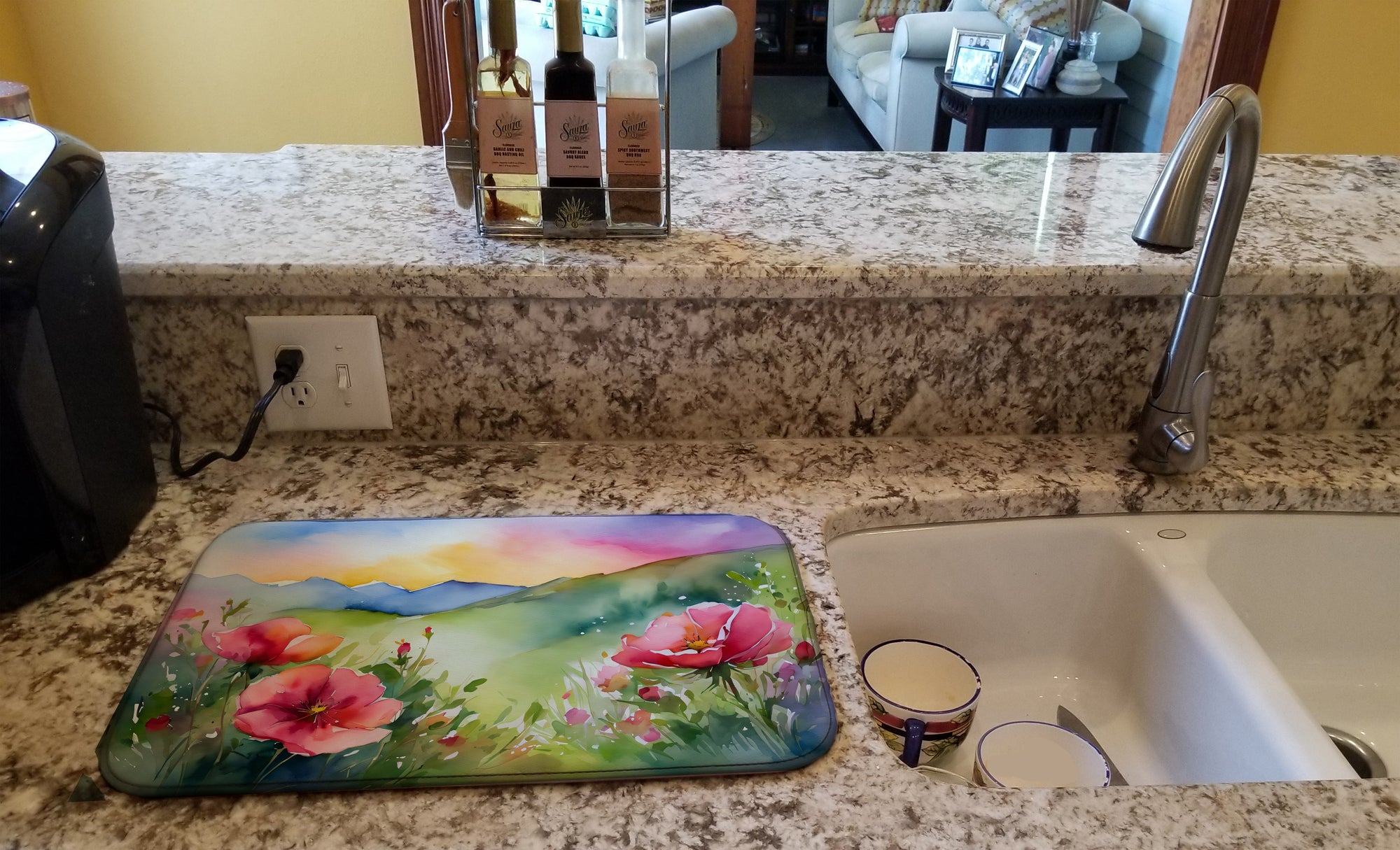 Buy this North Dakota Wild Prairie Roses in Watercolor Dish Drying Mat