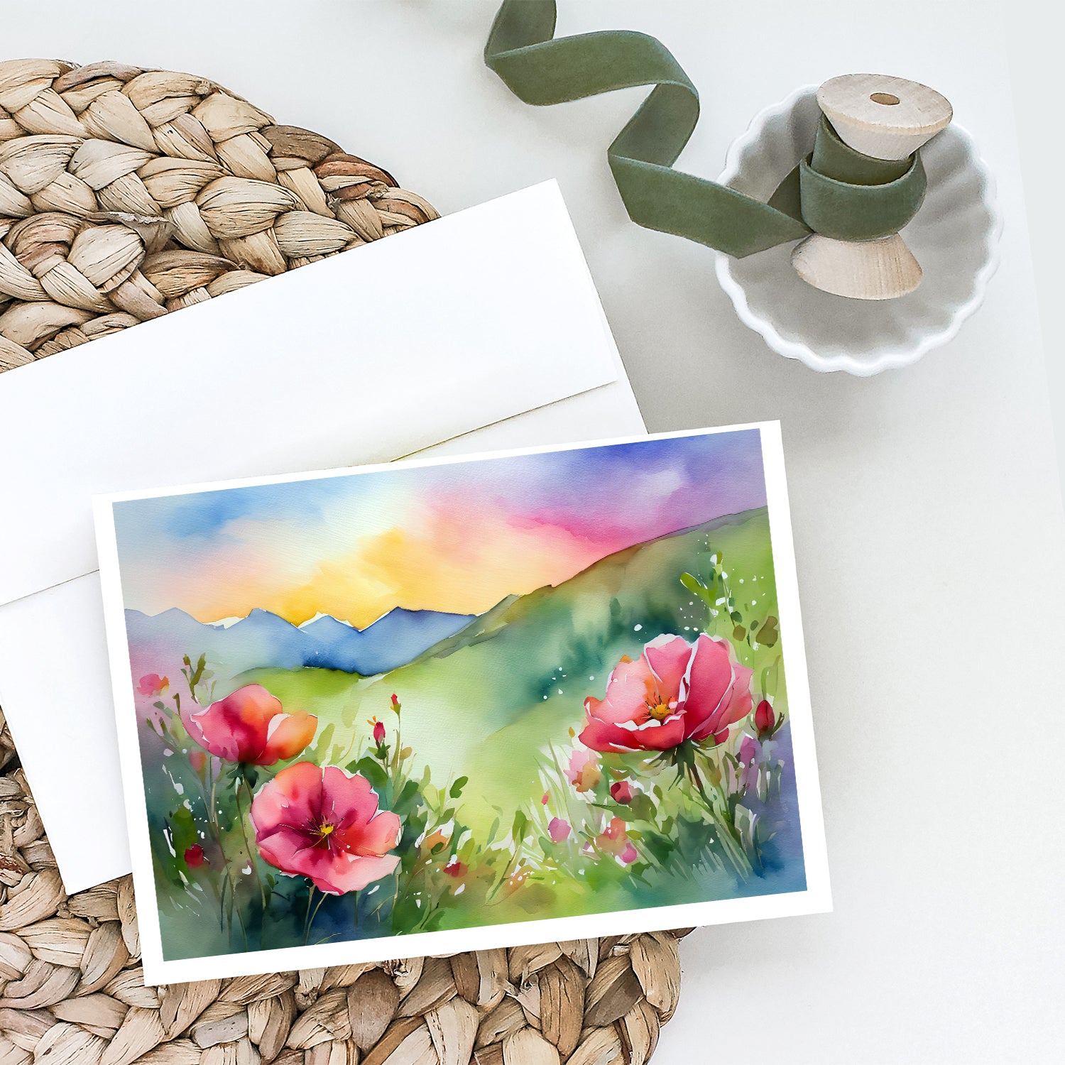 Buy this North Dakota Wild Prairie Roses in Watercolor Greeting Cards and Envelopes Pack of 8