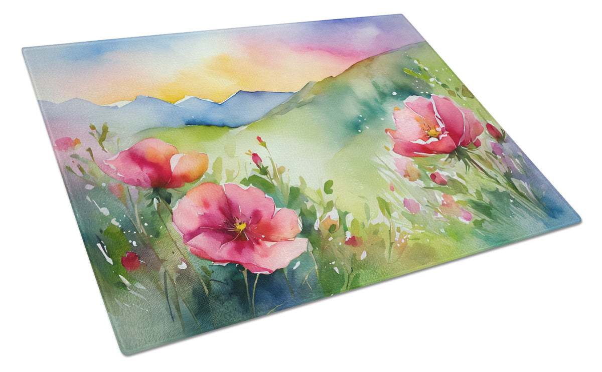 Buy this North Dakota Wild Prairie Roses in Watercolor Glass Cutting Board Large