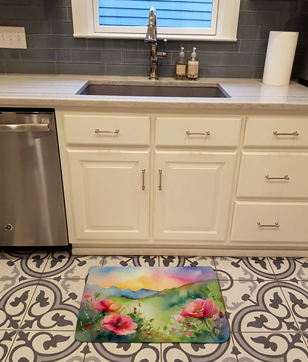 Buy this North Dakota Wild Prairie Roses in Watercolor Memory Foam Kitchen Mat