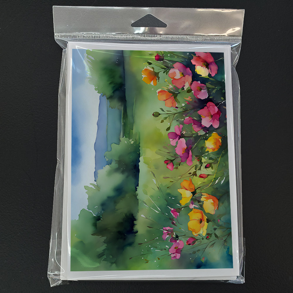 North Dakota Wild Prairie Roses in Watercolor Greeting Cards and Envelopes Pack of 8