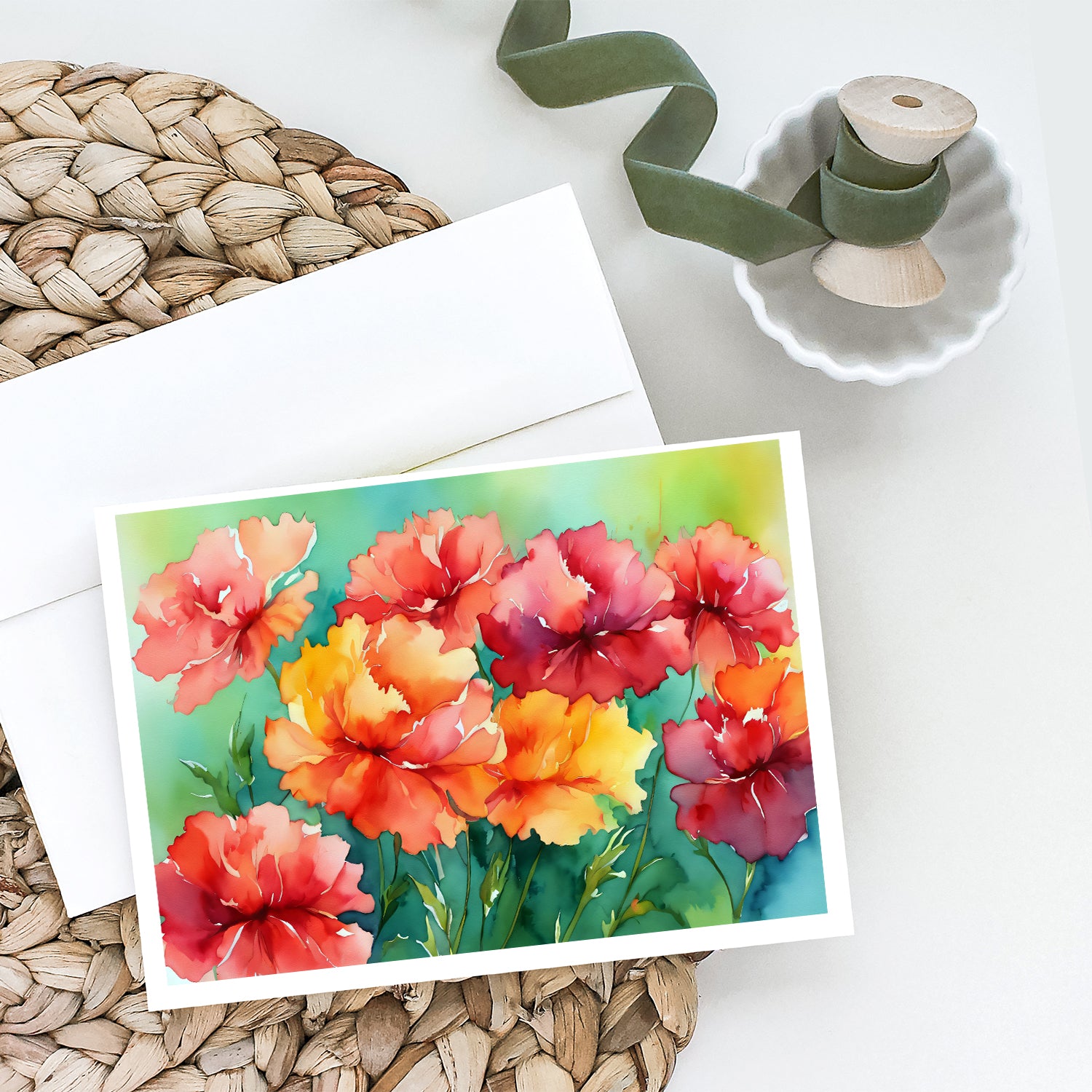 Buy this Ohio Scarlet Carnations in Watercolor Greeting Cards and Envelopes Pack of 8