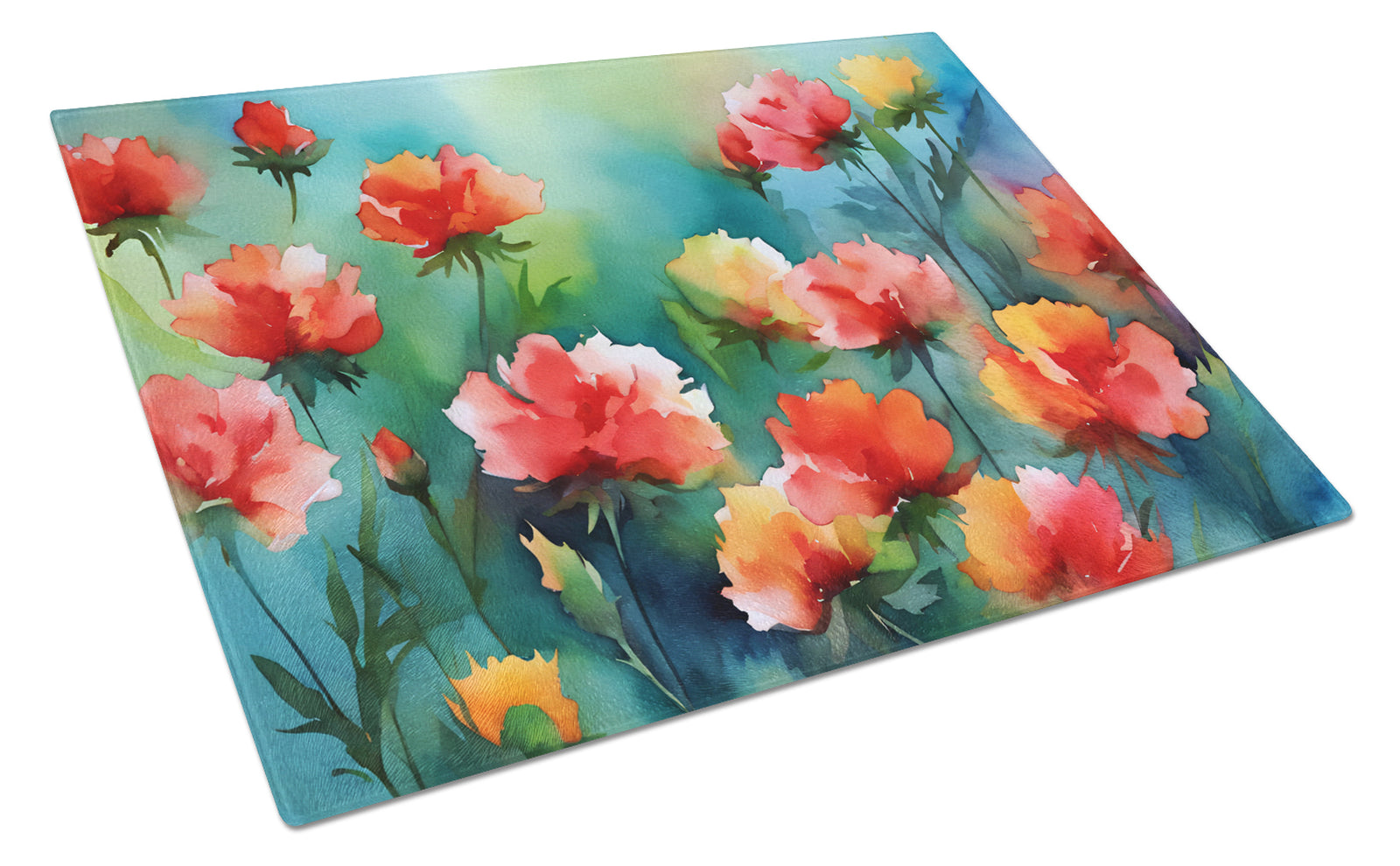 Buy this Ohio Scarlet Carnations in Watercolor Glass Cutting Board Large