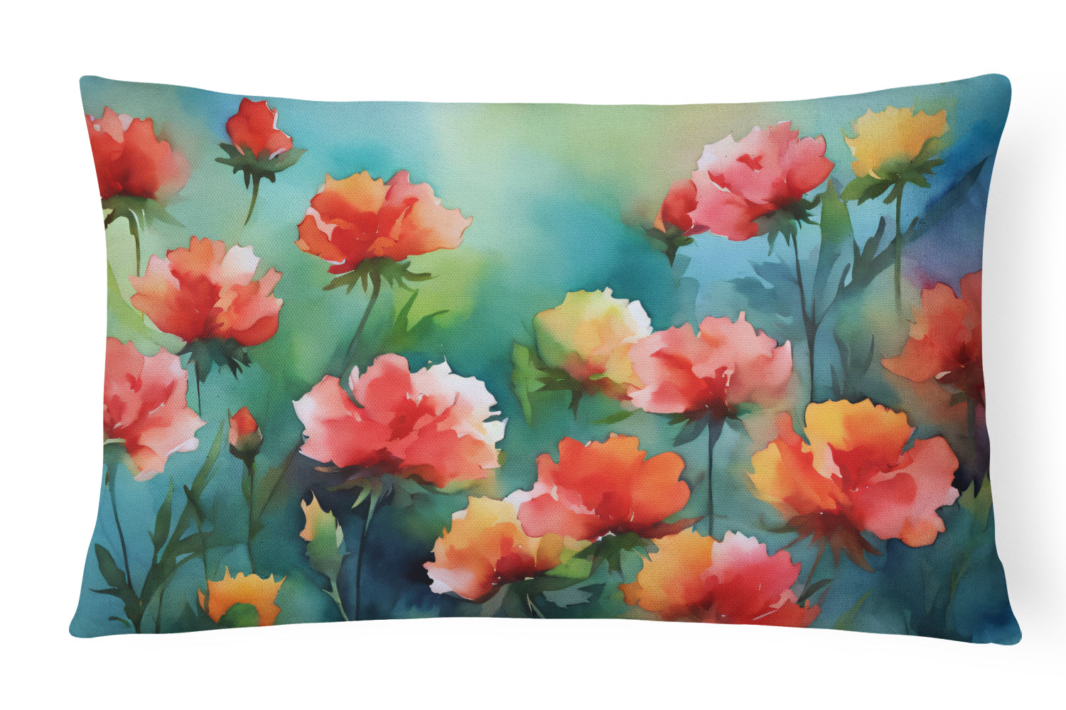 Buy this Ohio Scarlet Carnations in Watercolor Fabric Decorative Pillow