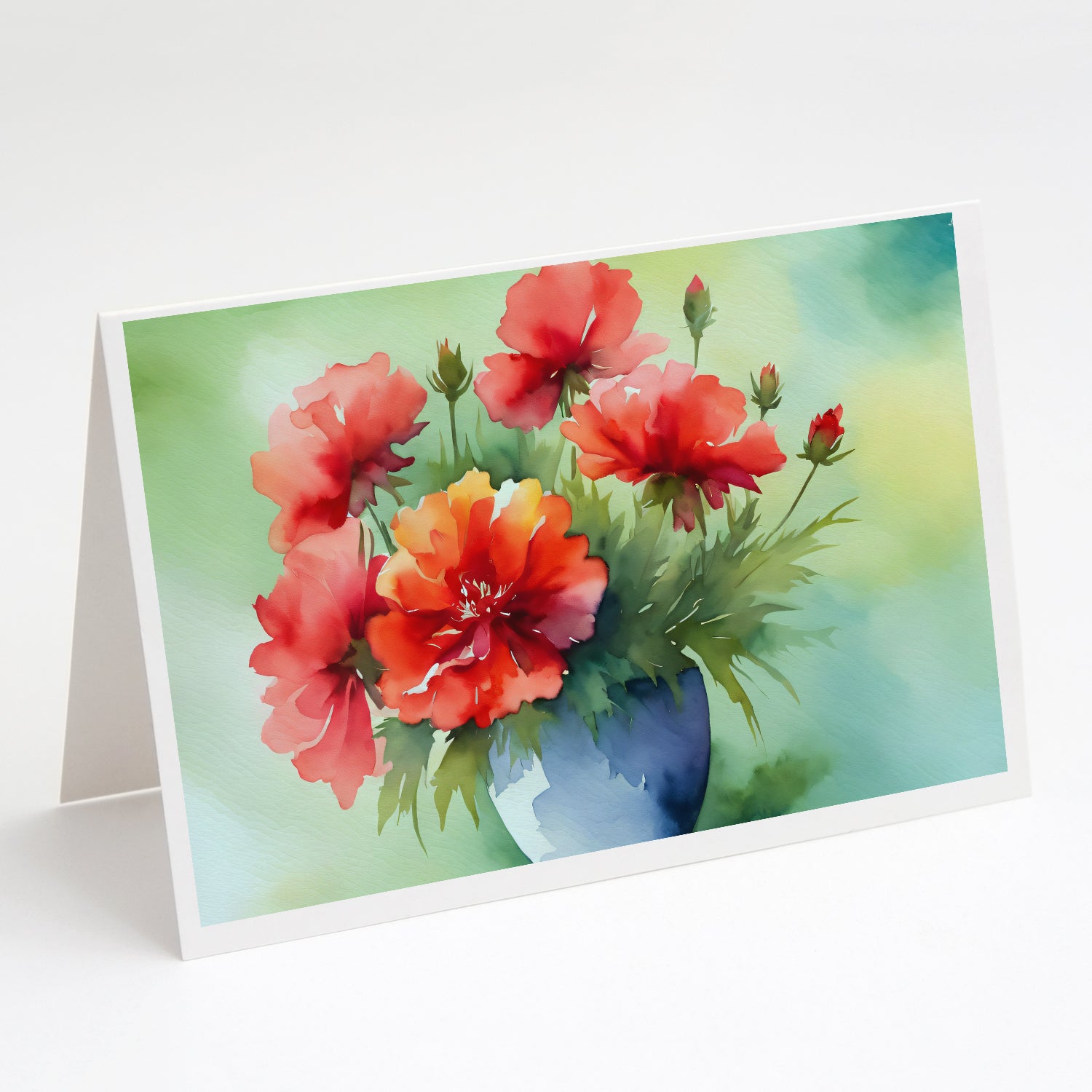 Buy this Ohio Scarlet Carnations in Watercolor Greeting Cards and Envelopes Pack of 8