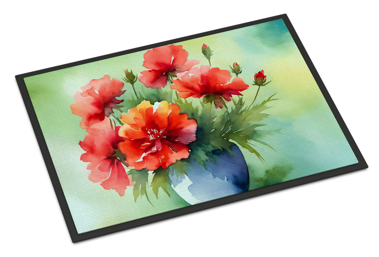 Buy this Ohio Scarlet Carnations in Watercolor Indoor or Outdoor Mat 24x36