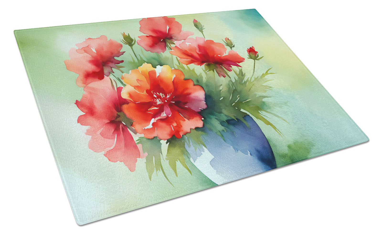 Buy this Ohio Scarlet Carnations in Watercolor Glass Cutting Board Large