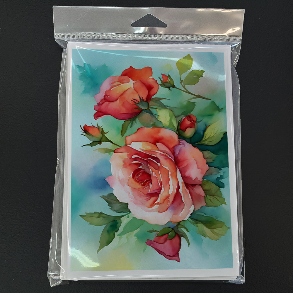Oklahoma Roses in Watercolor Greeting Cards and Envelopes Pack of 8